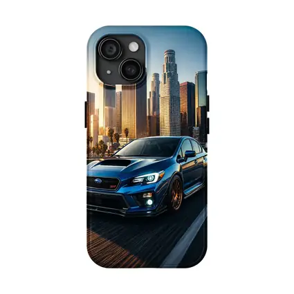 Subaru WRX STI Blue Los Angeles Skyline