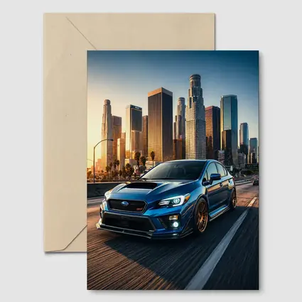 Subaru WRX STI Blue Los Angeles Skyline
