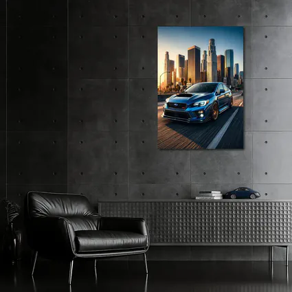 Subaru WRX STI Blue Los Angeles Skyline