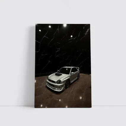 Subaru WRX Silver Car Dark Marble Background