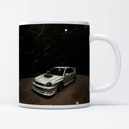 Subaru WRX Silver Car Dark Marble Background