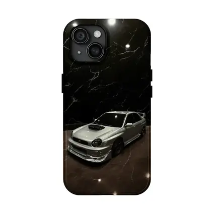 Subaru WRX Silver Car Dark Marble Background