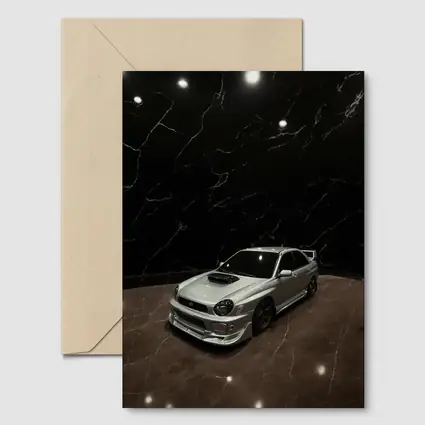 Subaru WRX Silver Car Dark Marble Background