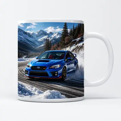 Subaru WRX STI Blue Drifting Snow Mountains