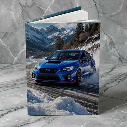 Subaru WRX STI Blue Drifting Snow Mountains