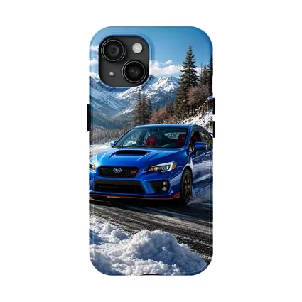 Subaru WRX STI Blue Drifting Snow Mountains