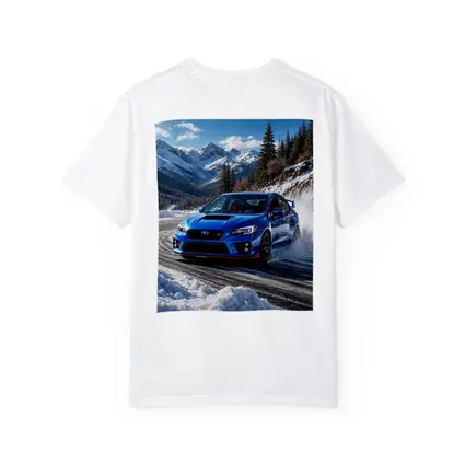 Subaru WRX STI Blue Drifting Snow Mountains