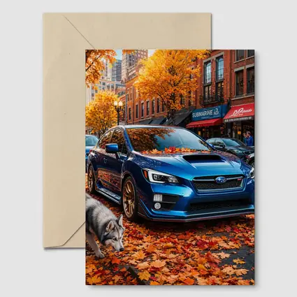 Subaru WRX Blue Sedan Autumn City Street