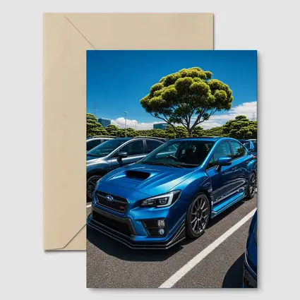 Subaru WRX STI Blue Parking Lot Scene