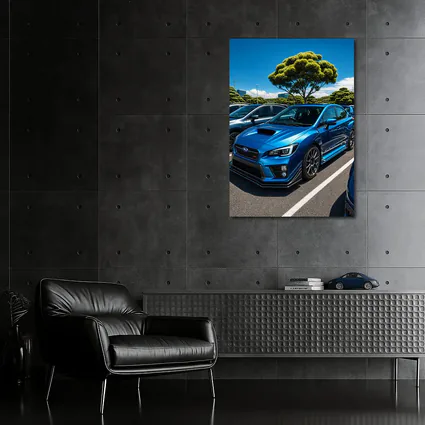 Subaru WRX STI Blue Parking Lot Scene