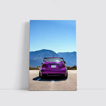 Purple Subaru WRX Rear View Mountain Road