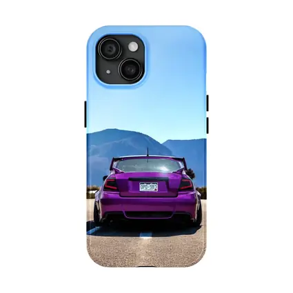Purple Subaru WRX Rear View Mountain Road
