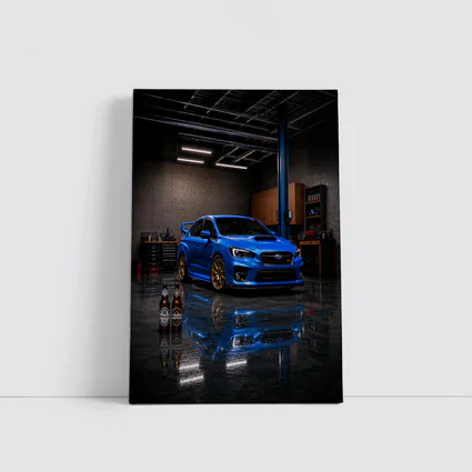 Subaru WRX STI Blue Garage Scene
