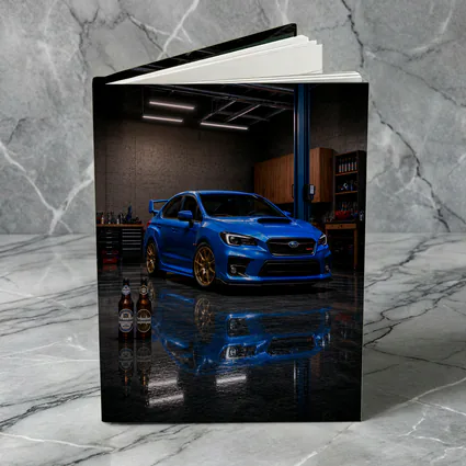 Subaru WRX STI Blue Garage Scene