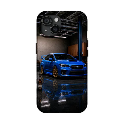 Subaru WRX STI Blue Garage Scene