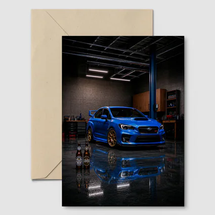 Subaru WRX STI Blue Garage Scene