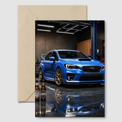 Subaru WRX STI Blue Garage Scene