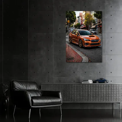 Subaru WRX STI Orange Urban Street Scene