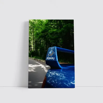 Subaru WRX Blue Spoiler Forest Road