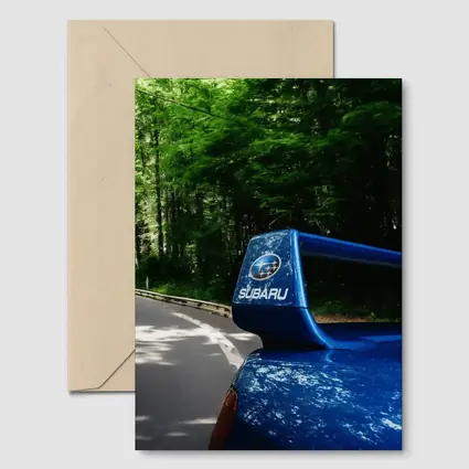 Subaru WRX Blue Spoiler Forest Road
