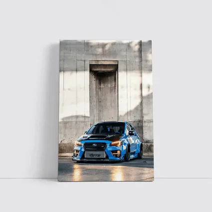 Subaru WRX STI Blue Concrete Wall