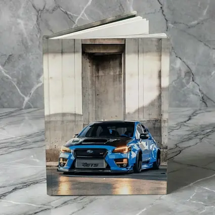 Subaru WRX STI Blue Concrete Wall