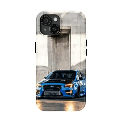 Subaru WRX STI Blue Concrete Wall