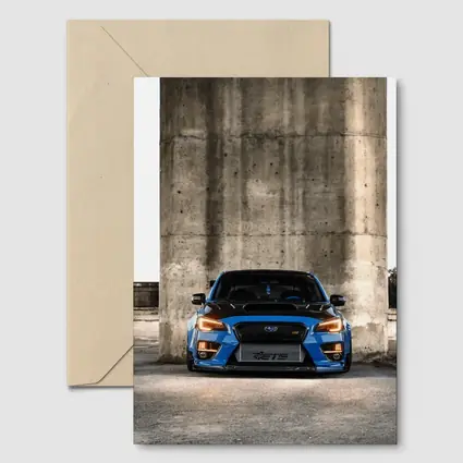 Subaru WRX STI Blue Concrete Wall Front