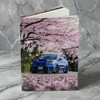 Subaru WRX STI Blue Under Cherry Blossoms