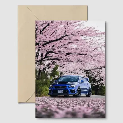Subaru WRX STI Blue Under Cherry Blossoms