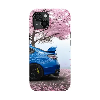Subaru WRX STI Blue Under Cherry Blossoms