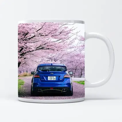 Subaru WRX Blue Under Cherry Blossoms Japan
