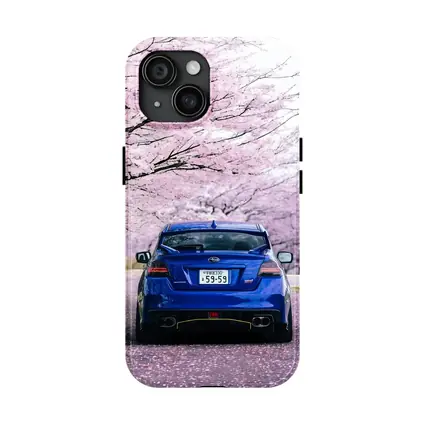 Subaru WRX Blue Under Cherry Blossoms Japan