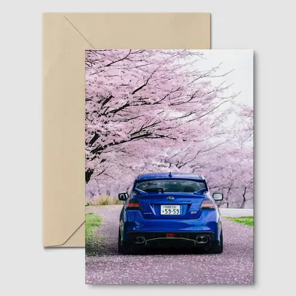 Subaru WRX Blue Under Cherry Blossoms Japan