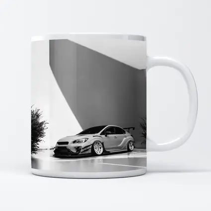 Subaru WRX STI Slammed Black White Art
