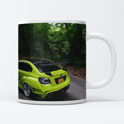 Subaru WRX STI Green Car Forest Road