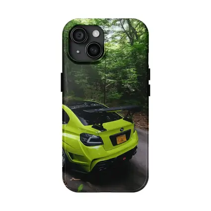 Subaru WRX STI Green Car Forest Road