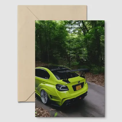 Subaru WRX STI Green Car Forest Road