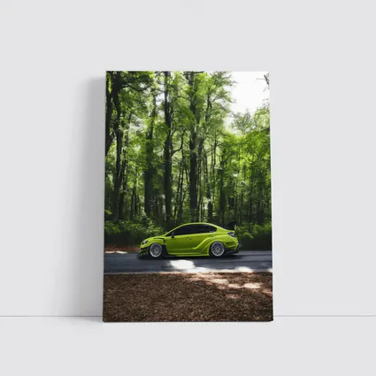 Subaru WRX Green Car Forest Road