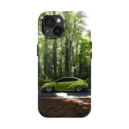 Subaru WRX Green Car Forest Road