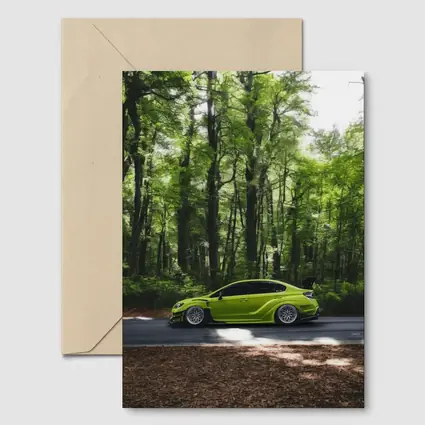 Subaru WRX Green Car Forest Road
