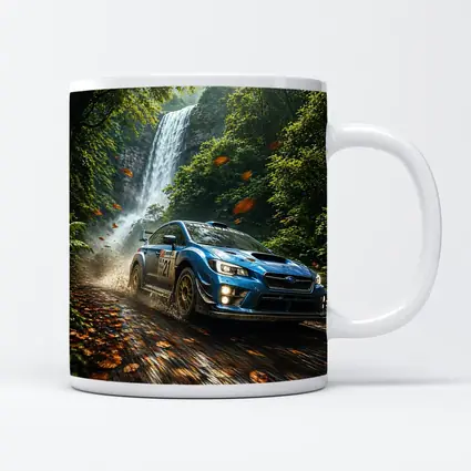 Subaru WRX Rally Racing Through Forest Waterfall