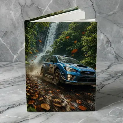 Subaru WRX Rally Racing Through Forest Waterfall