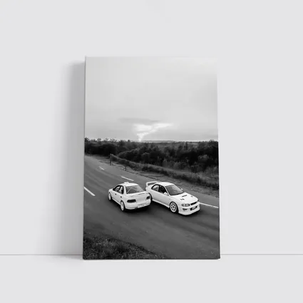 Two White Subaru Impreza WRX On Road