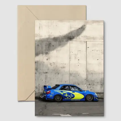 Subaru Impreza WRX Blue Rally Car Concrete Wall