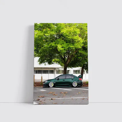 Subaru WRX STI Slammed Green Parking Lot