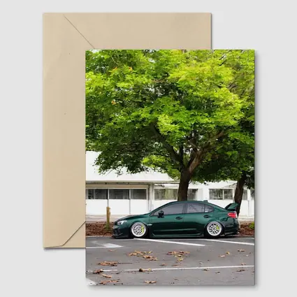 Subaru WRX STI Slammed Green Parking Lot