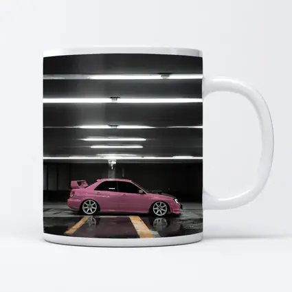 Pink Subaru WRX Parked Underground Garage