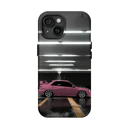 Pink Subaru WRX Parked Underground Garage