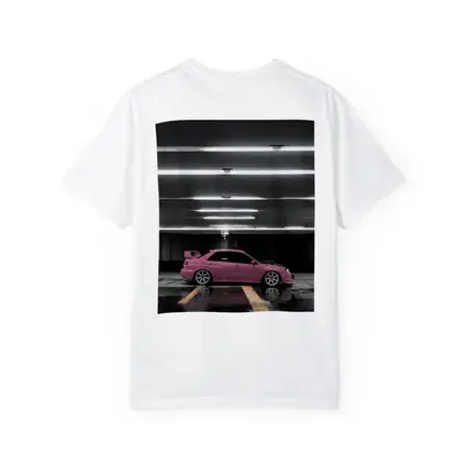 Pink Subaru WRX Parked Underground Garage